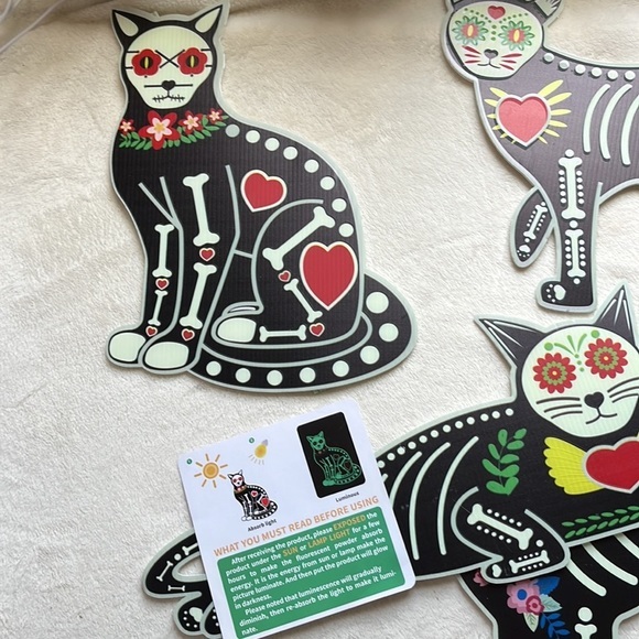 Glow-in-the-Dark Sugar Skull Yard Signs w Black Kittens for Day of the Dead - Picture 7 of 8